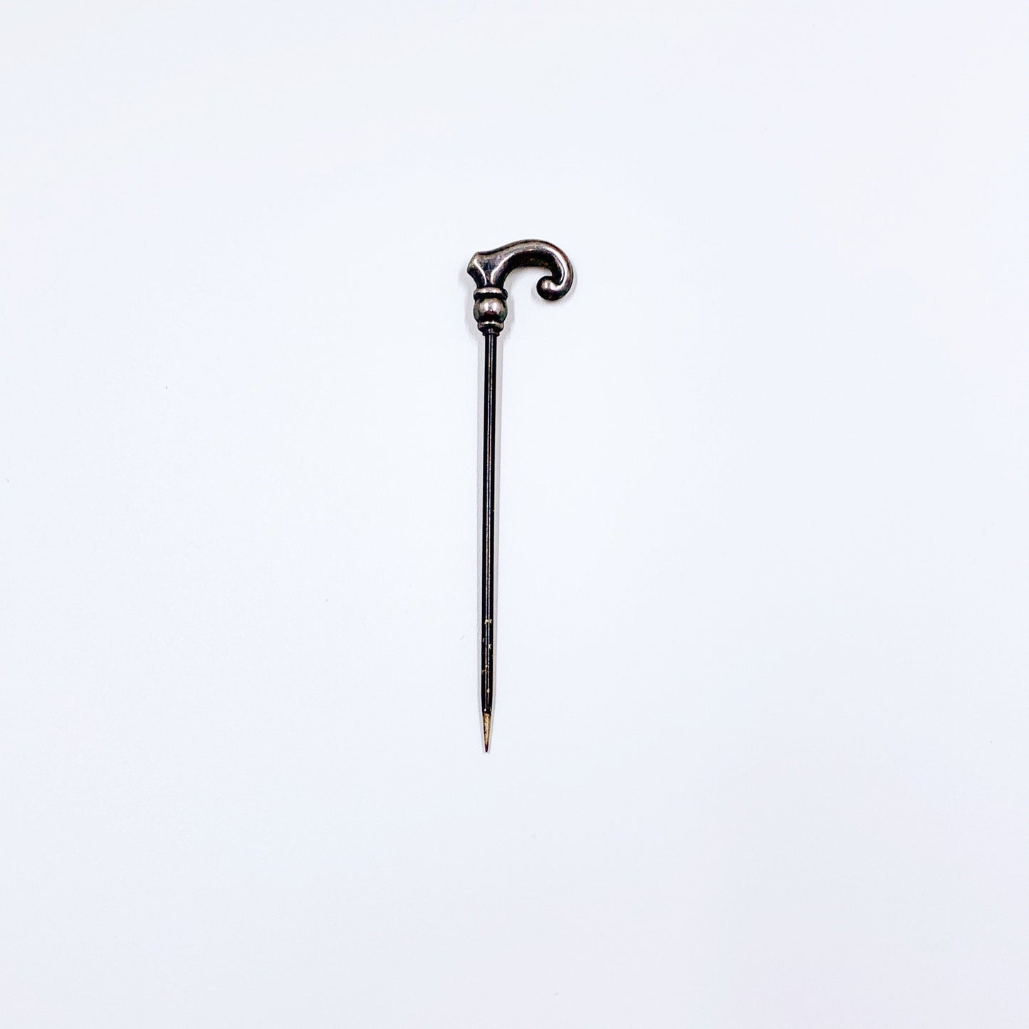 Antique Walking Cane Stick Pin | Sterling Silver Cane Tie Pin | Figural Walking Stick Lapel Pin