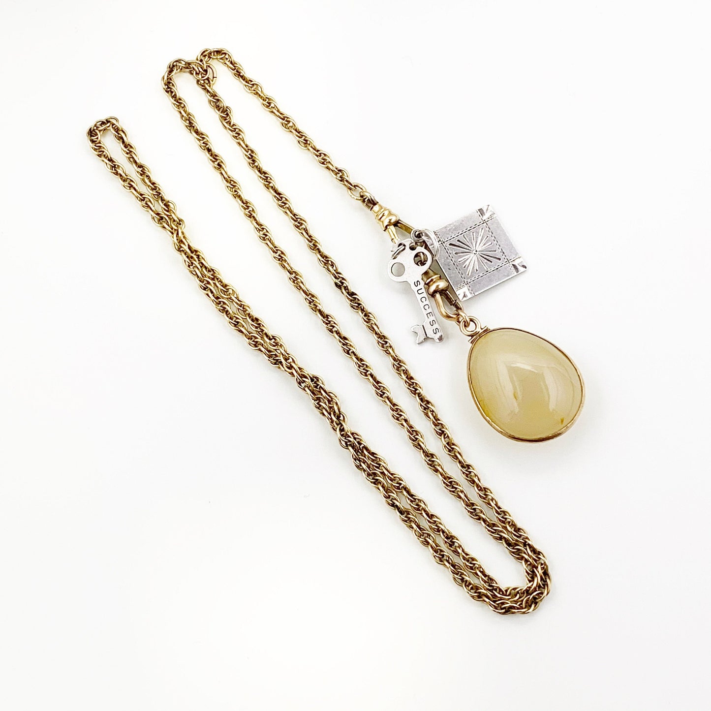 Antique Victorian Yellow Agate 10k Pendant | Agate Fob Charm | Oval Agate Specimen Pendant