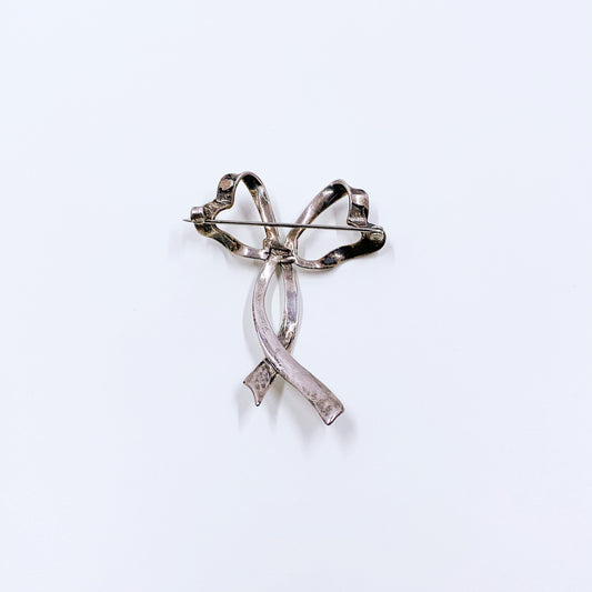 Vintage Silver Ribbon Brooch | Silver Bow Brooch