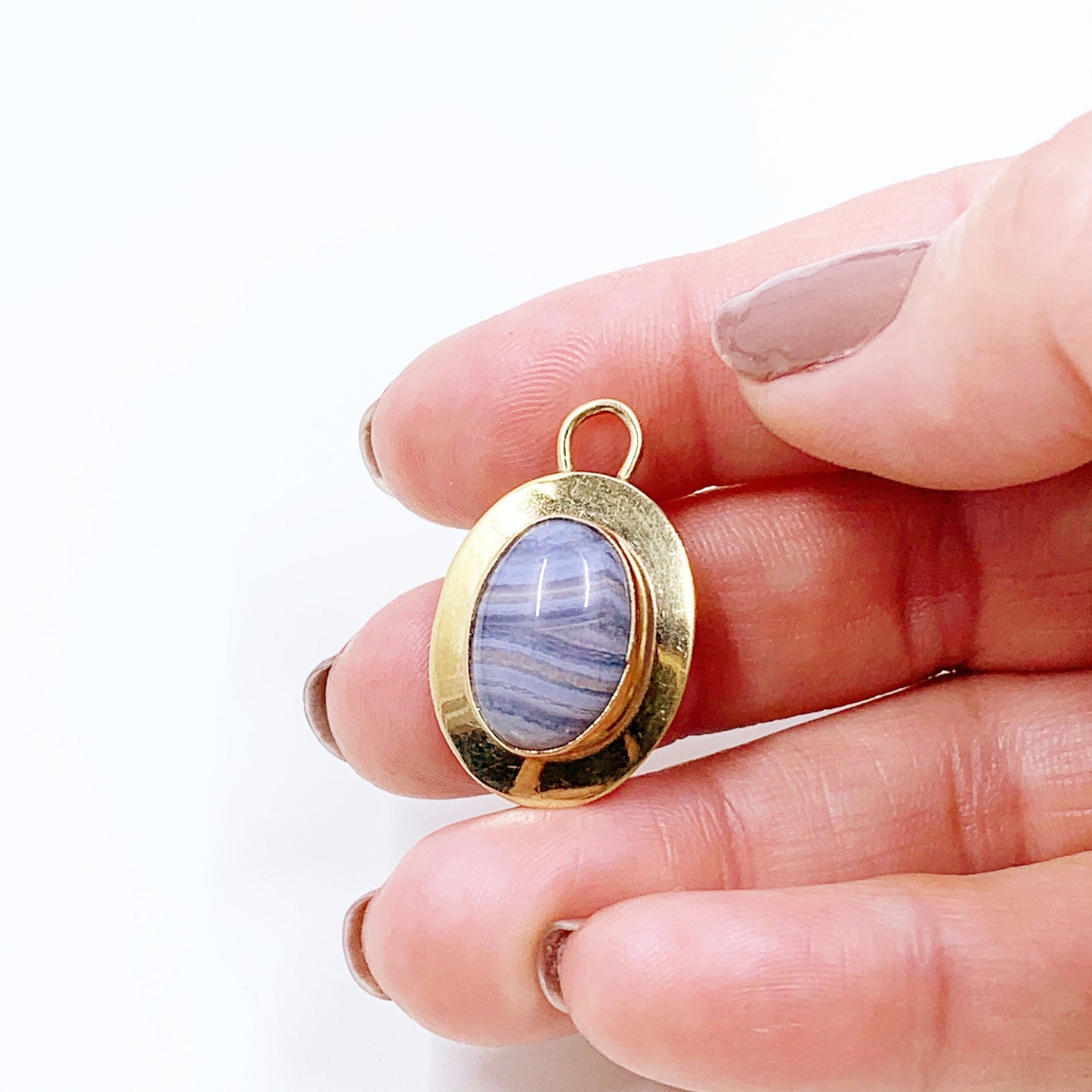 Vintage Sterling Banded Agate Pendant | Grey Agate Charm