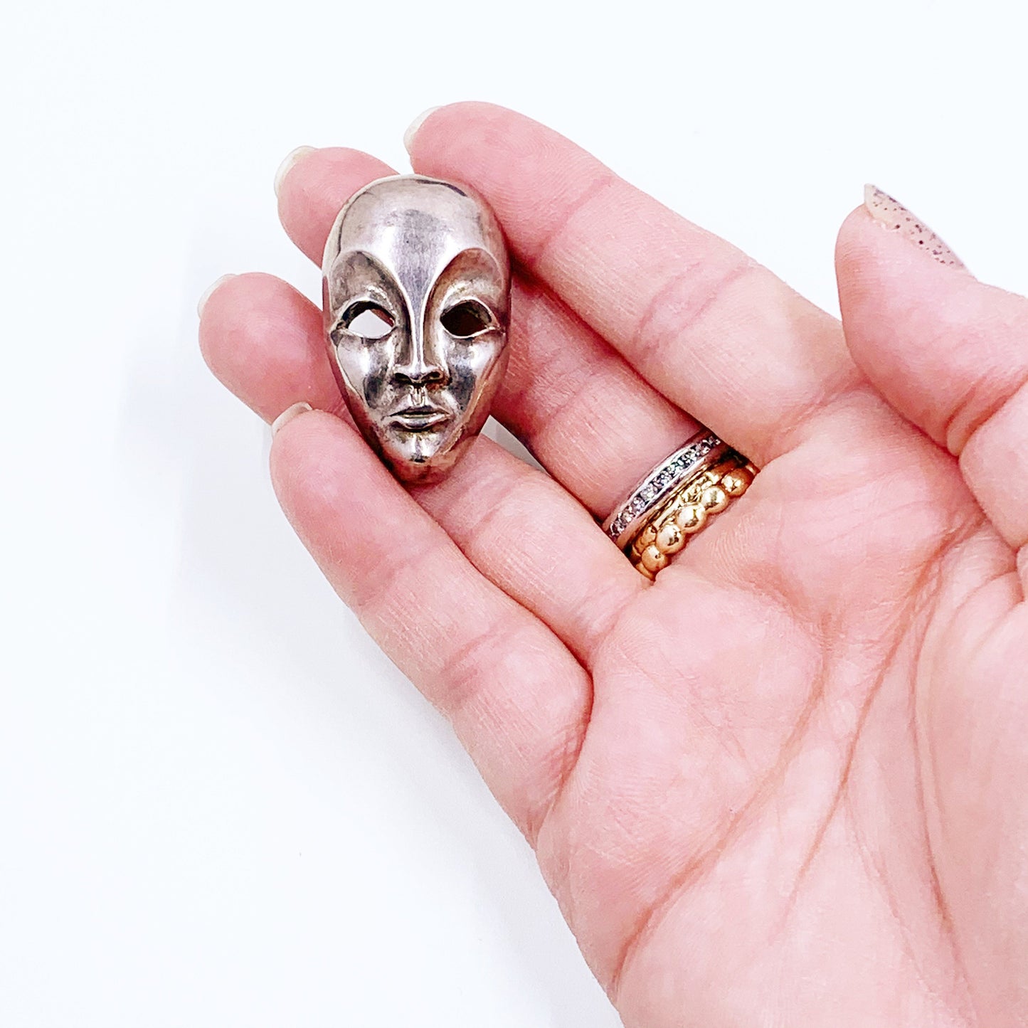 Vintage Silver Modernist Face Brooch | Modernist Silver Mask Brooch and Pendant | 3D Figural Face Brooch