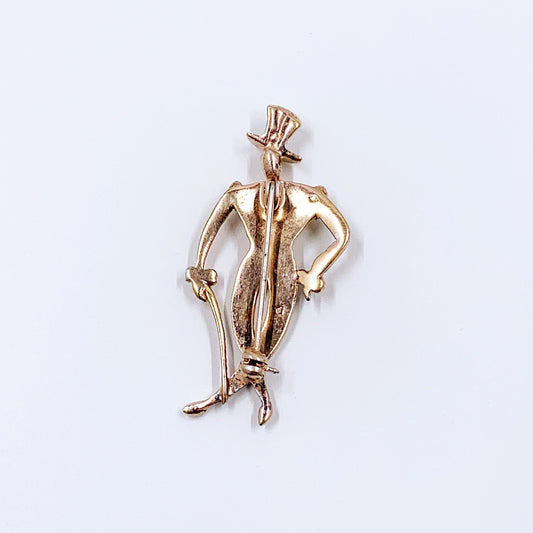 Vintage French Silver Figural Man in Top Hat Brooch | Blue and White Rhinestone Brooch