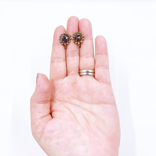 Vintage Flower Earrings | Gold Filled Floral Screw Back Earrings