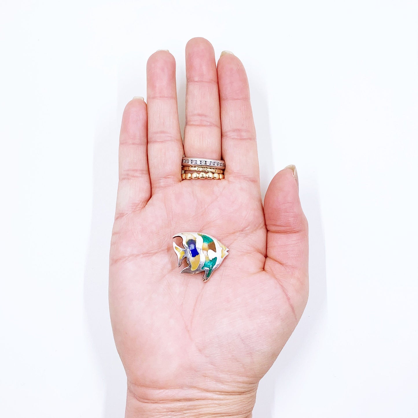 Vintage Silver Enamel Fish Pendant | Multi-Color Enamel Tropical Fish Pendant