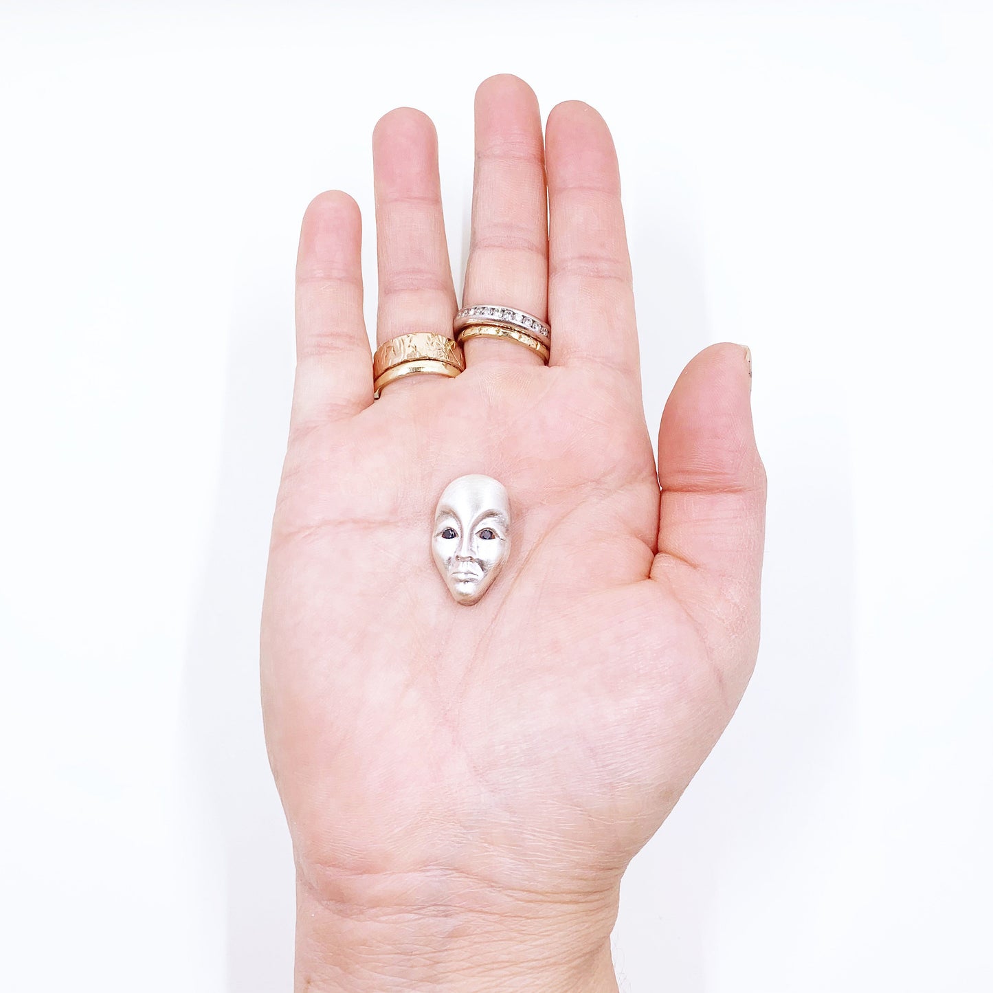 Vintage Silver Modernist Face Pendant | Modernist Silver Mask Pendant | 3D Figural Face Pendant
