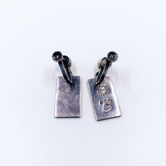 Vintage Silver Mother of Pearl Inlay Earrings | Mexican Silver TAXCO Screw Back Earrings