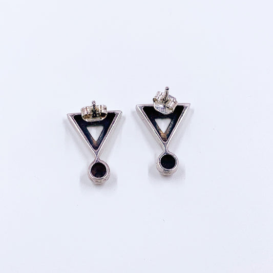 Vintage Silver Modernist Triangle Earrings | Vintage Geometric Triangle Earrings
