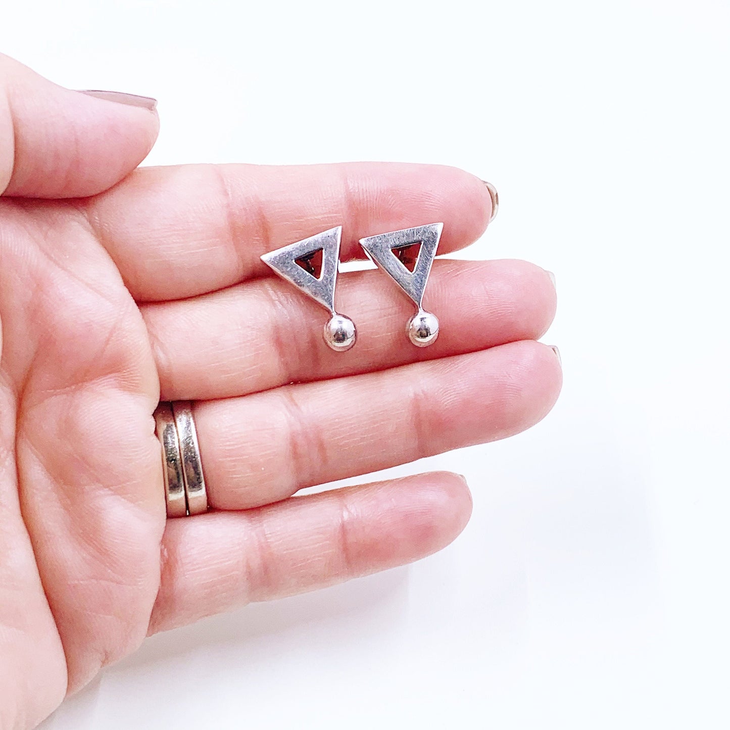 Vintage Silver Modernist Triangle Earrings | Vintage Geometric Triangle Earrings