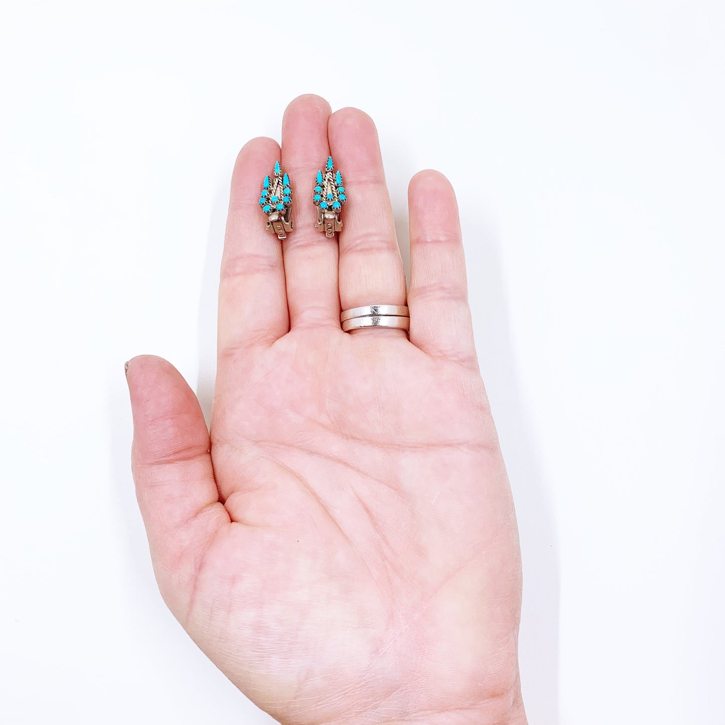 Vintage Turquoise Cluster Earrings | Petit Point Cluster Earrings | Turquoise Clip On Earrings
