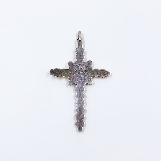 Vintage Mexican Silver Filigree Cross Pendant | Mexican Silver Faux Turquoise Cross