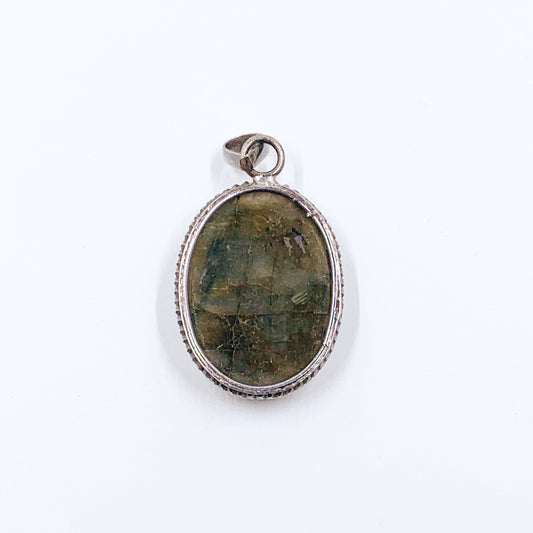 Vintage Silver Labradorite Pendant | Oval Labradorite Stone Pendant