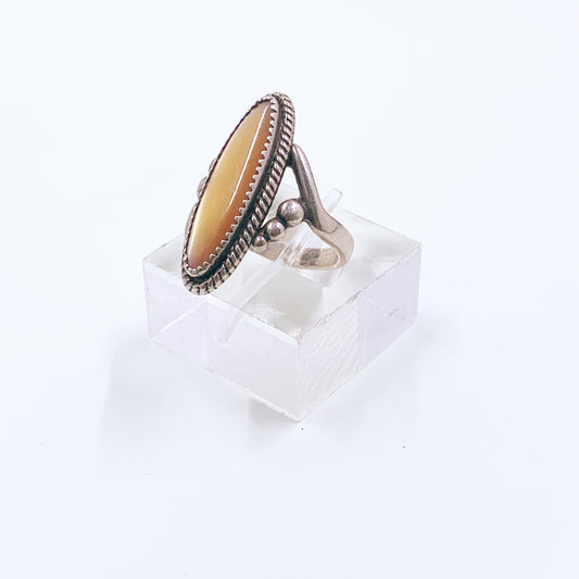 Vintage Silver Mother of Pearl Navette Ring | WM Co Wheeler Company Ring | Size 6