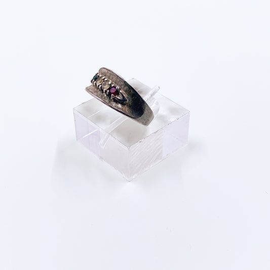 Vintage Sterling Silver Colored Stone Ring | Four Stone Ring | Size 8 Ring