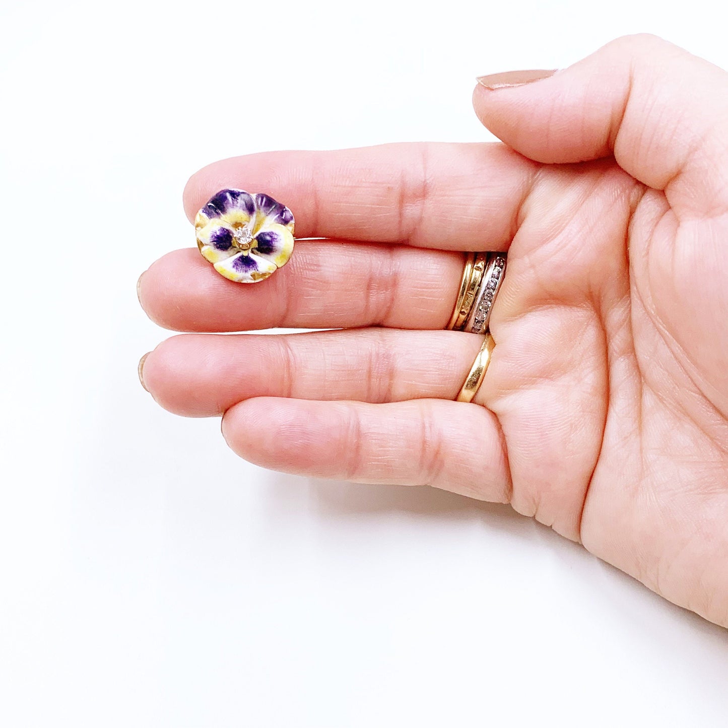 Antique Art Nouveau Pansy and Diamond Brooch | 14k Gold Enamel Pansy Flower Brooch