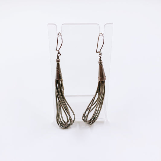 Vintage Liquid Silver Earrings | 5 Strand Silver Heishi Bead Earrings