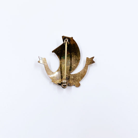Vintage Sterling Aksel Holmsen Enamel Viking Ship Brooch | AKSEL HOLMSEN STERLING | Norway Enamel Brooch