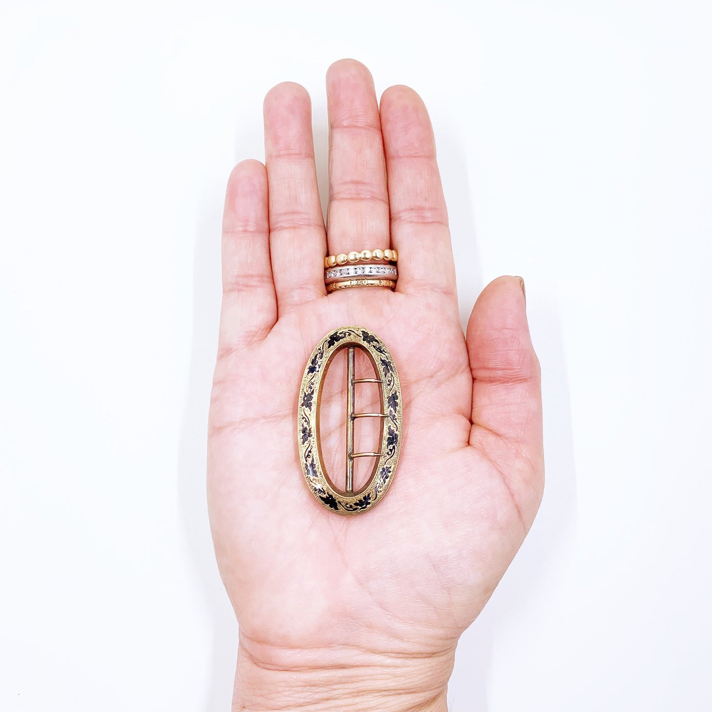 Victorian Black Enamel Sash Belt Buckle, Taille D’épargne Gold Buckle