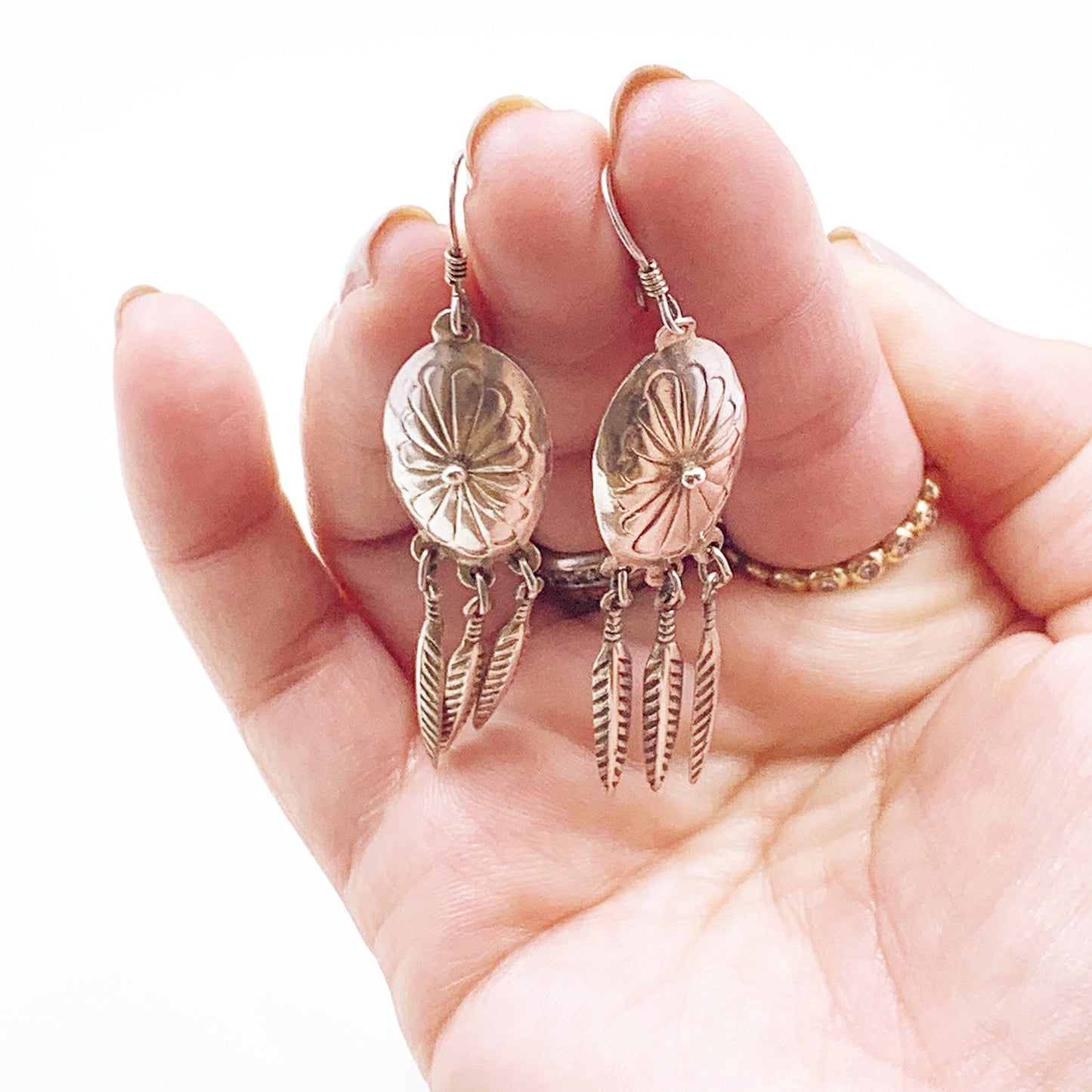 Vintage Silver Concho and Feather Earrings | Southwest Silver Feather Fringe Earrings