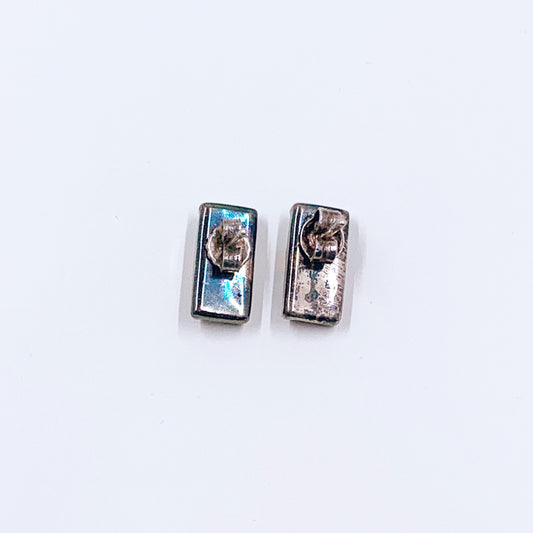 Vintage Silver Inlay Stud Earrings | Multi-stone Inlay Studs | Southwest Multicolor Inlay Earrings