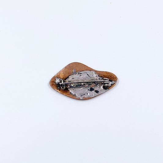 Vintage Modernist Red and Black Enamel Brooch | Multi-Colored Enamel Copper Brooch