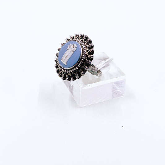 Vintage Wedgewood Jasperware Cameo Ring | Sterling Silver Blue Jasperware Cameo Ring | US Size 6 Ring