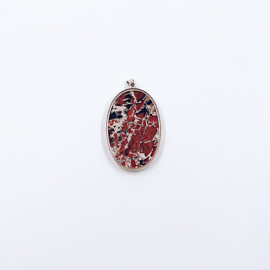 Vintage Silver Oval Brecciated Jasper Pendant