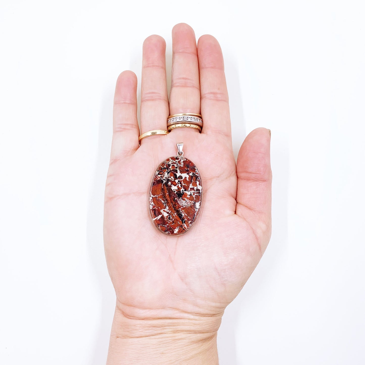 Vintage Silver Oval Brecciated Jasper Pendant