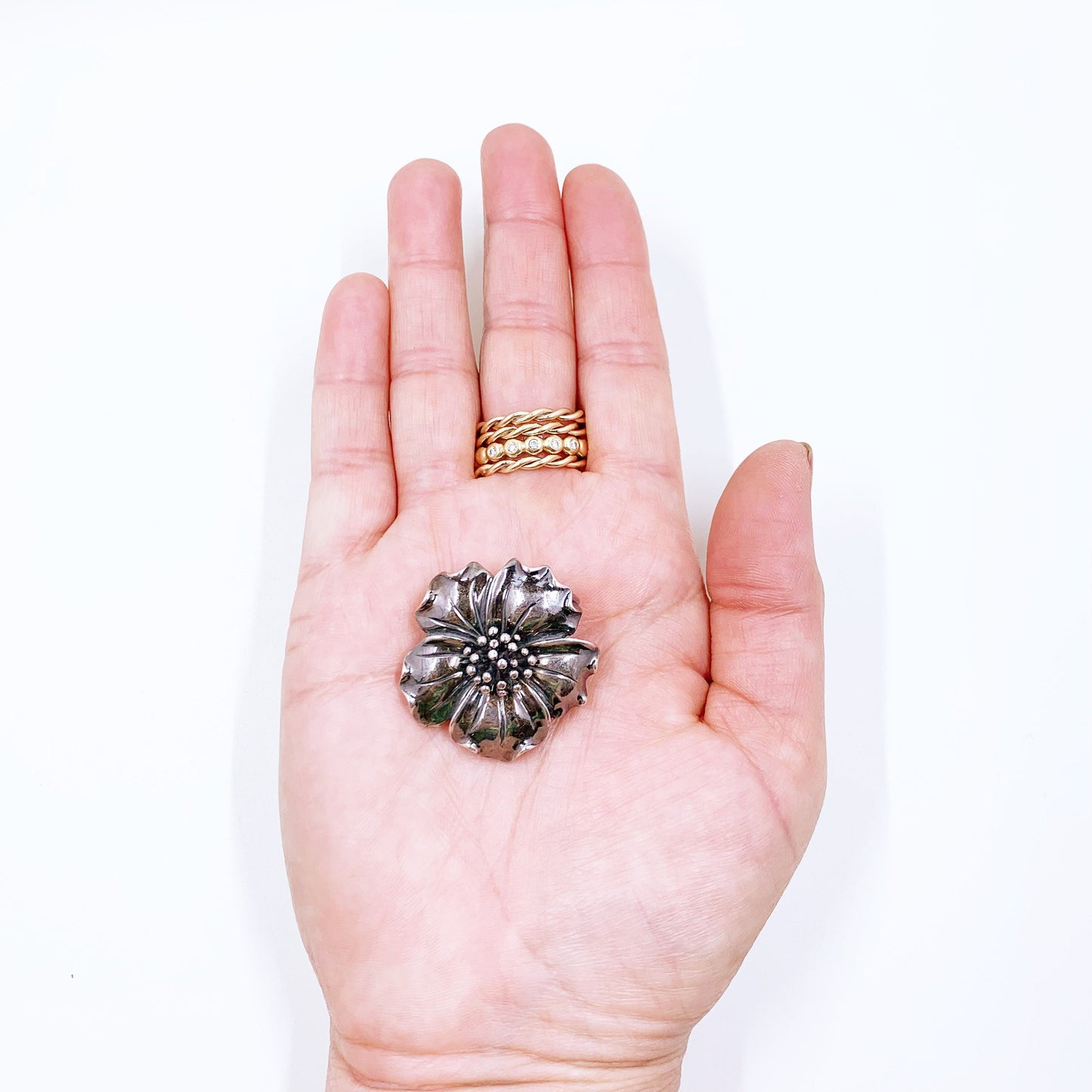 Vintage Silver Flower Pendant | Large Floral Pendant