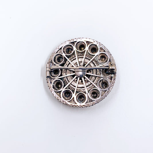 Vintage Cannetille Silver Brooch | Etruscan Revival Cannetille Brooch | Silver Medallion