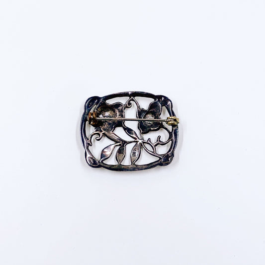 Vintage Sterling Rose Openwork Brooch