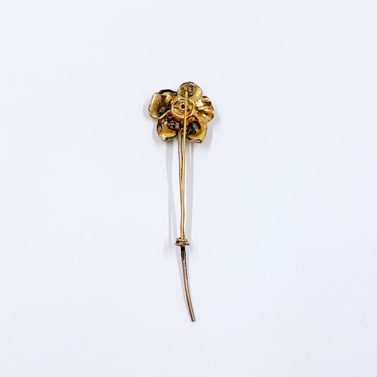 Vintage Sterling Green Rhinestone Flower Brooch | Sterling Vermeil Flower Brooch
