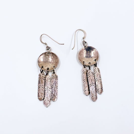 Vintage Sterling Silver Pat Platero Navajo Feather Dangle Earrings | Silver Southwest Signed Feather Earrings