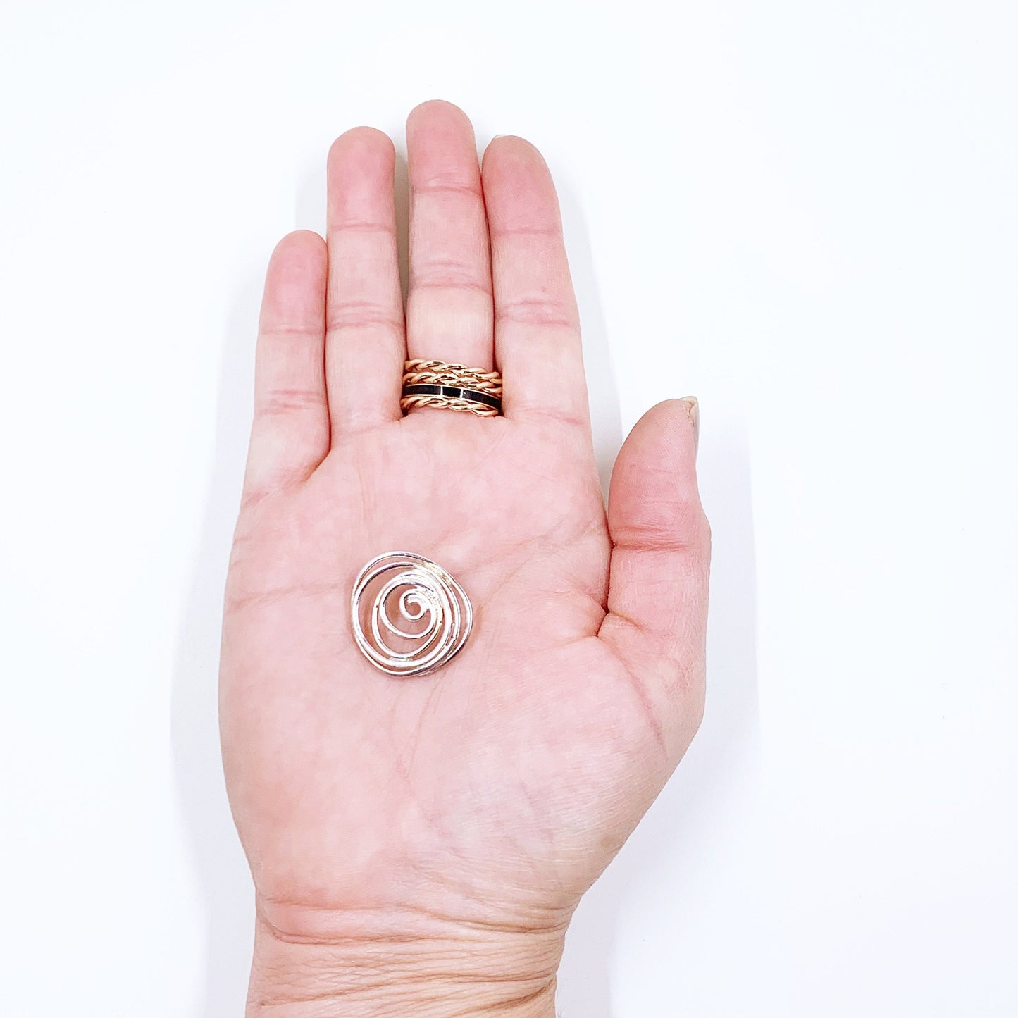 Vintage Silver Modernist Wire Swirl Pendant | Geometric Swirl Design Pendant