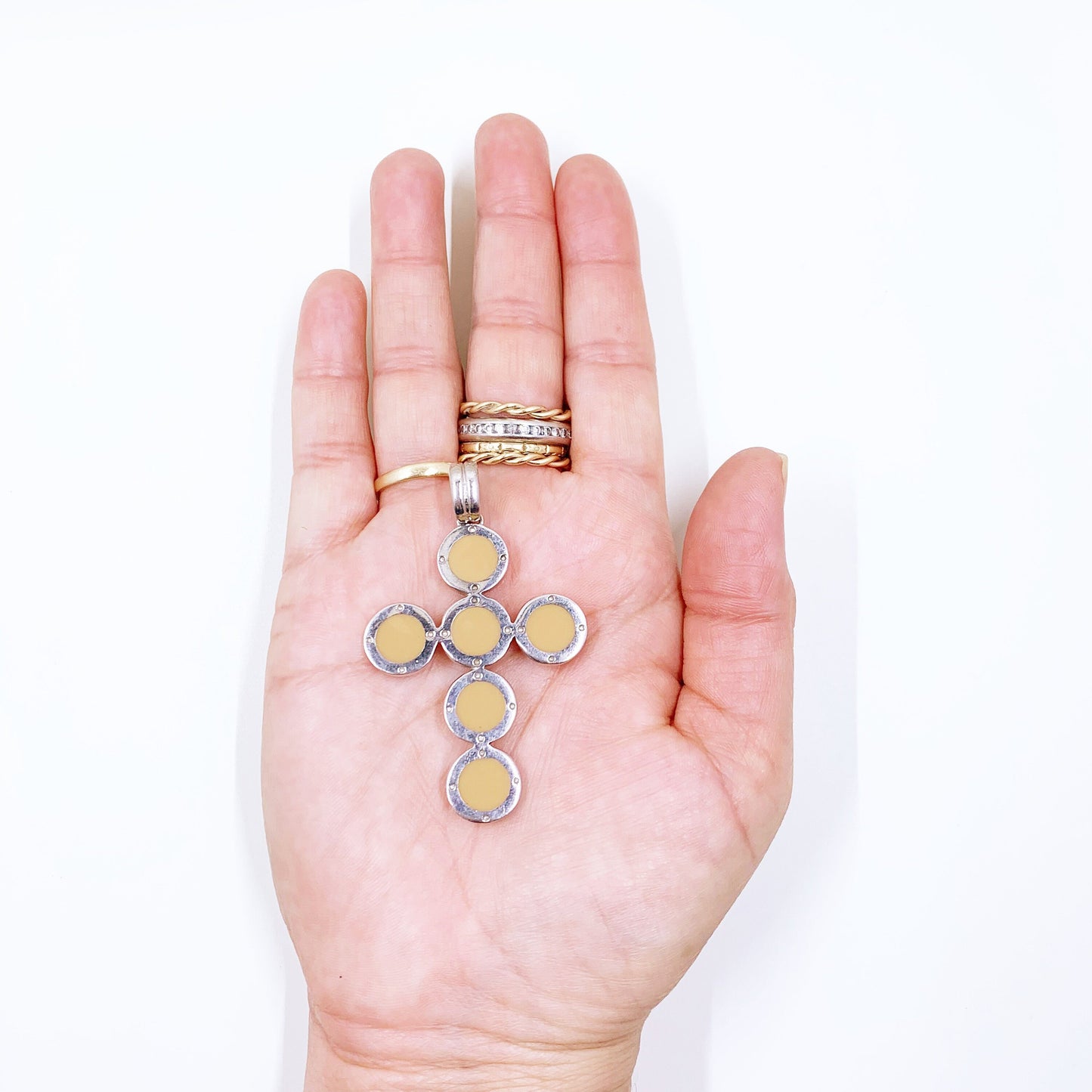 Vintage Sterling Silver Cross Pendant | Designs by Alan K | Large Silver Enamel Cross