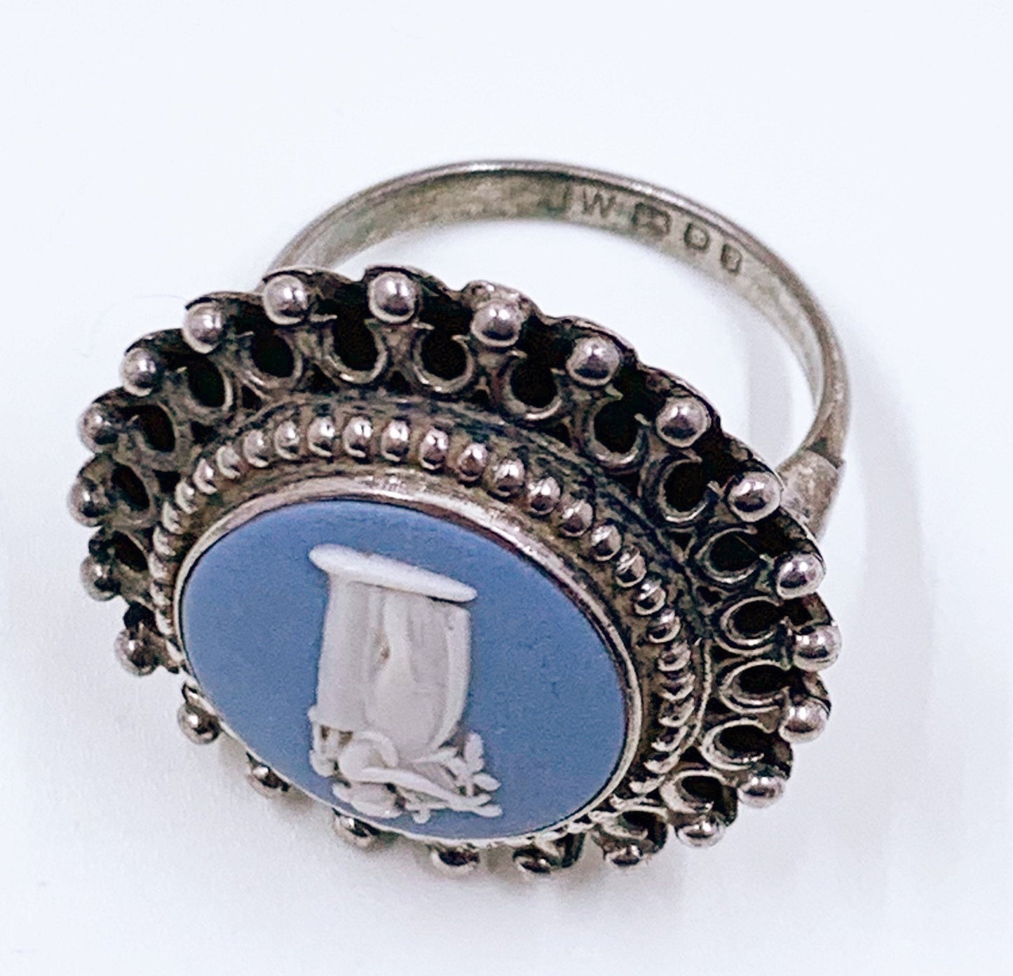 Vintage Wedgewood Jasperware Cameo Ring | Sterling Silver Blue Jasperware Cameo Ring | US Size 6 Ring