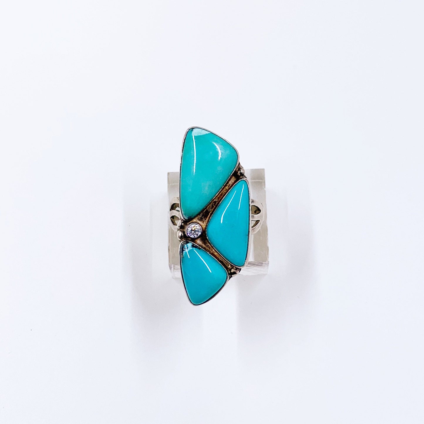 Vintage Jay King Three Stone Turquoise Silver Ring | Silver Long Turquoise Ring | Size 11 Ring