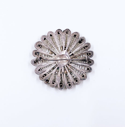 Vintage Silver Egyptian Filigree Brooch | Vintage Egyptian Revival Filigree Lute Brooch