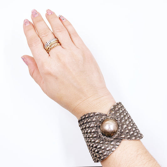 Vintage Silver Brutalist Textured Cuff Bracelet | Modernist Silver Hand Wrought Cuff | Vintage Studio Made Brutalist Bracelet