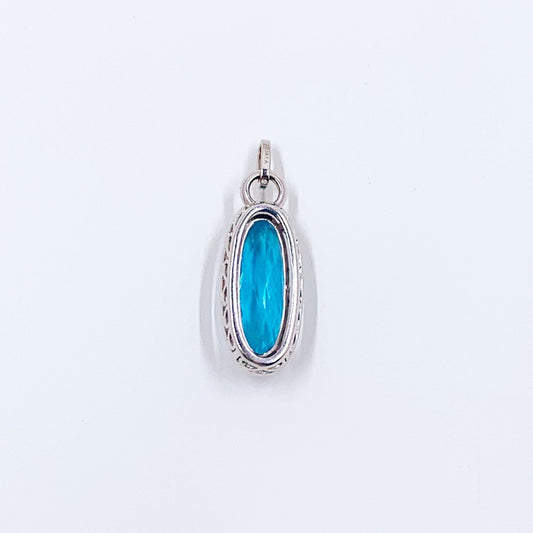 14K Diamond and Blue Topaz Pendant | 14K Diamond Halo Blue Topaz Pendant