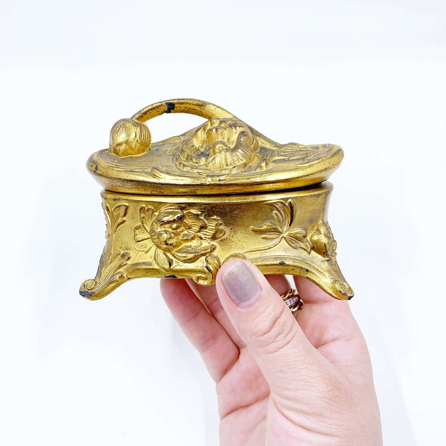 Antique Art Nouveau Jewelry Casket | Antique Jewelry Casket Box | Antique Victorian Repousse Trinket Box