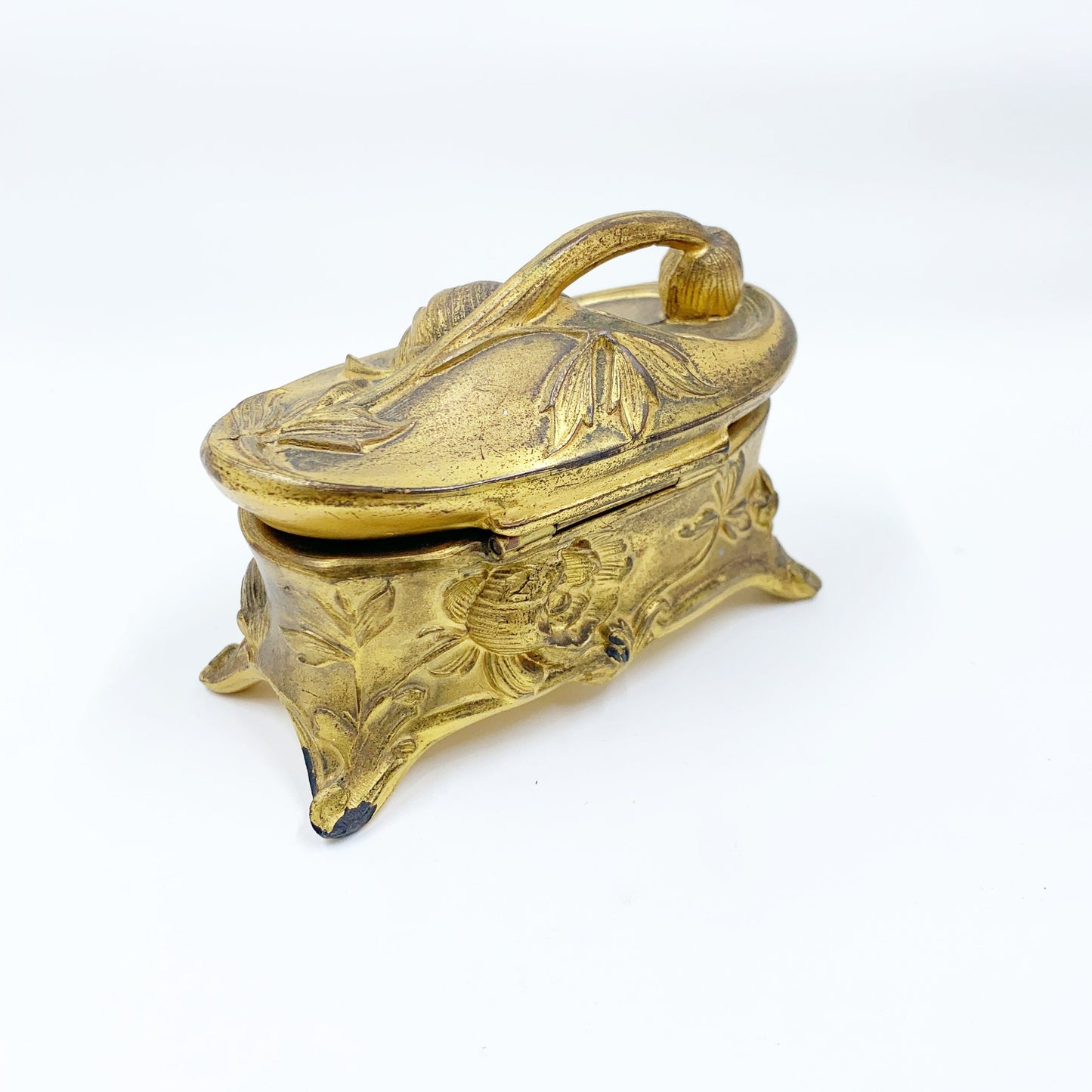 Antique Art Nouveau Jewelry Casket |  Antique Jewelry Casket Box | Antique Victorian Repousse Trinket Box