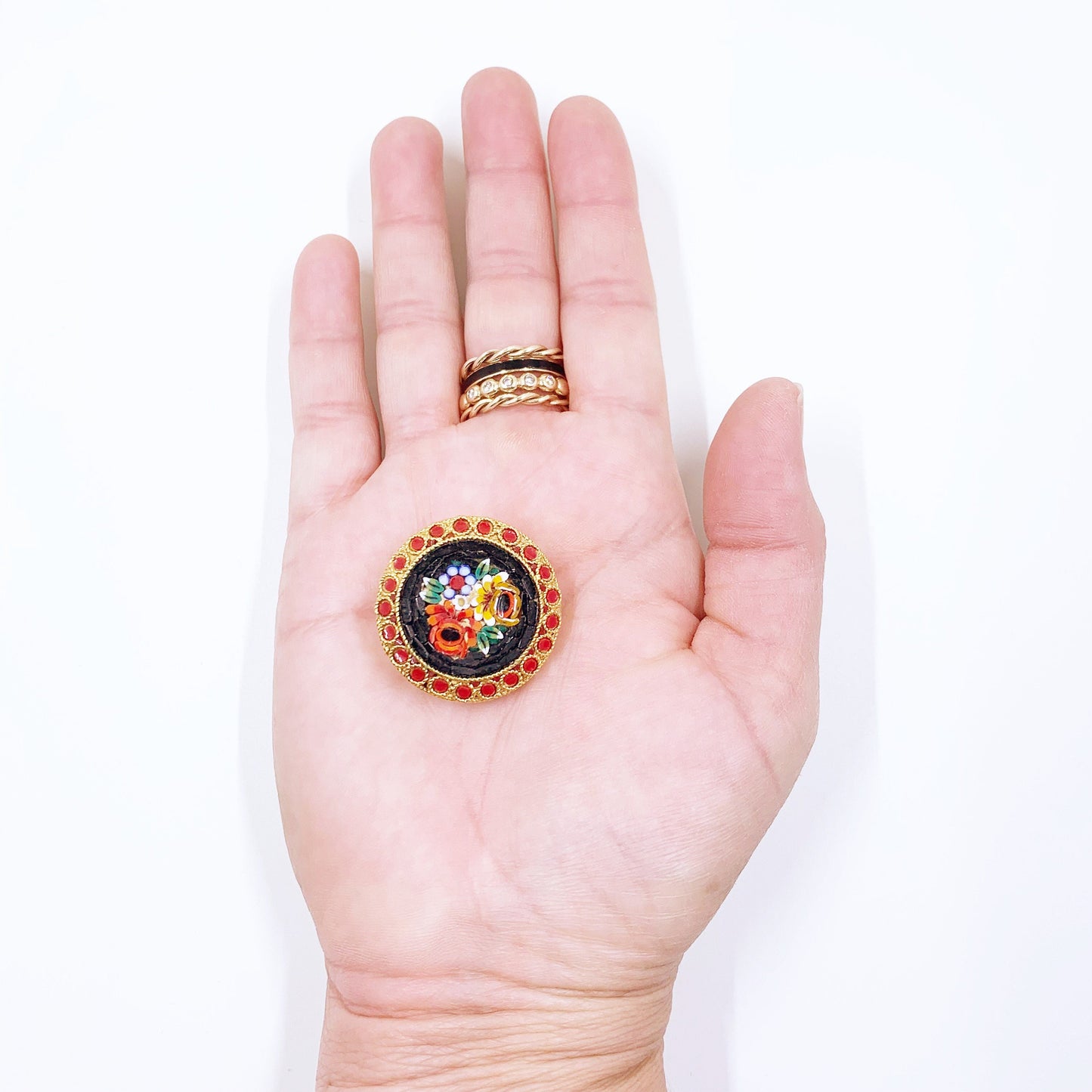 Vintage Italian Floral Mosiac Brooch | Italian Tourist Floral Mosaic Jewelry