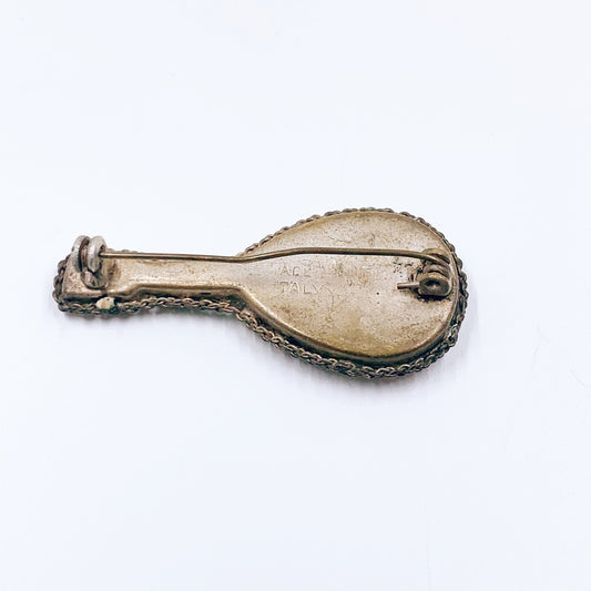 Vintage Italian Floral Mosaic Guitar Brooch | Italian Tourist Floral Mosaic Jewelry