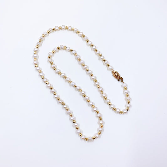 Vintage Cultured Pearl and 14k Gold Bead Necklace | Vintage Imperial Pearl Syndicate Pearl Necklace