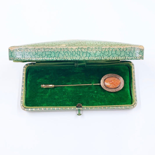 Vintage Gold Filled Carved Coral Cameo Stick Pin | Cameo Gold Filled Stick Pin | Female Profile