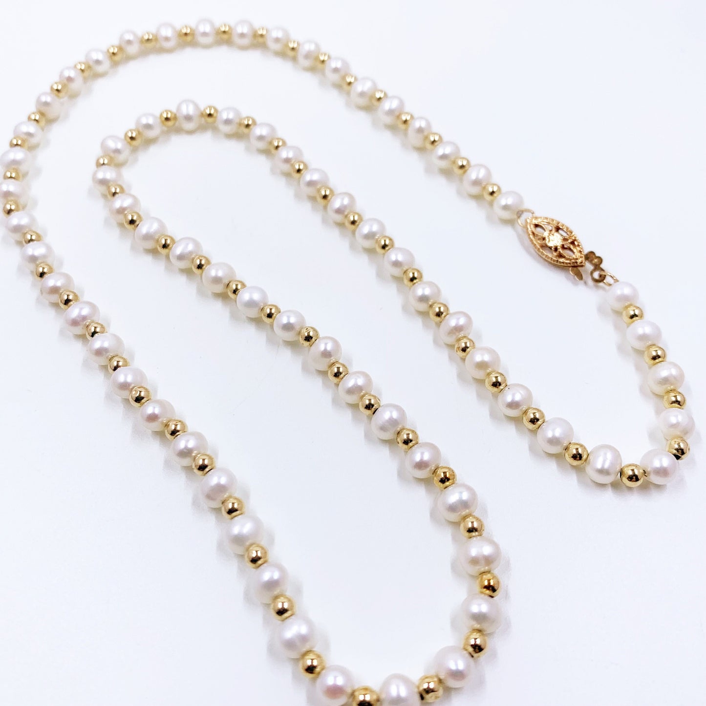 Vintage Cultured Pearl and 14k Gold Bead Necklace | Vintage Imperial Pearl Syndicate Pearl Necklace