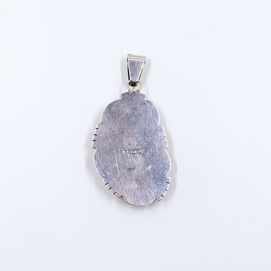 Vintage Navajo Turquoise Pendant by Darrin Livingston | Large Silver Turquoise Stone Pendant