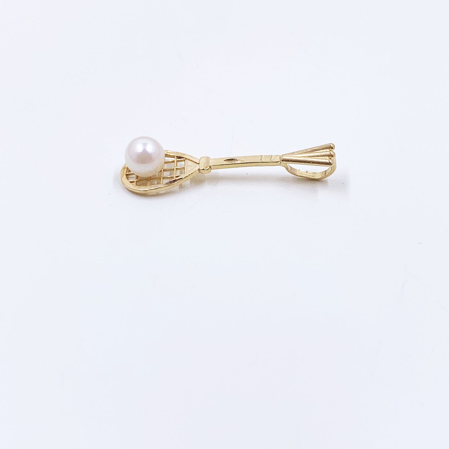Vintage 14K Gold Tennis Racket Charm | 14k Michael Anthony Tennis Racket with Pearl Charm