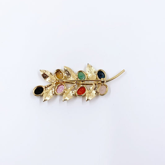 Vintage Egyptian Revival Scarab Floral Brooch | Carved Scarab Beetle Gemstone Brooch