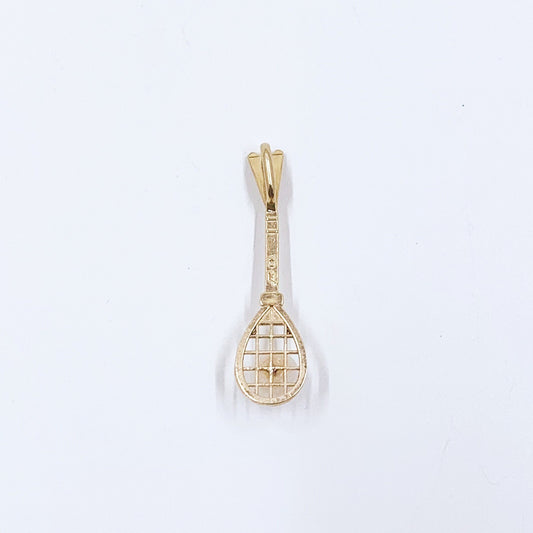 Vintage 14K Gold Tennis Racket Charm | 14k Michael Anthony Tennis Racket with Pearl Charm
